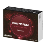 "Daporin 60 mg 6 tablet kutusu, dapoksetin hidroklorür içeren film kaplı tablet ilacı, beyaz zemin üzerinde mavi ve yeşil tonlarda ambalaj tasarımı, ürün bilgileri ve marka logosu ile"